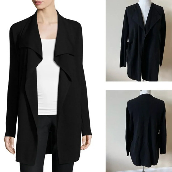 Theory Evian stretch Wool Blend Open Front Cardigan Sweater black 26071 - Picture 1 of 8